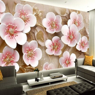 

Custom Wall Mural Wallpaper 3D Stereoscopic Embossed Plum Living Room Sofa TV Background Room Decor Wallpaper Modern Painting