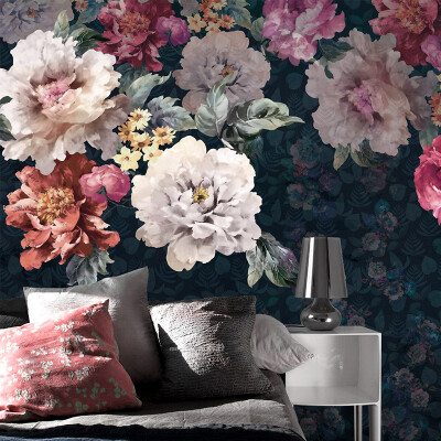 

Custom 3d mural Large mural hand-painted floral wallpaper bedroom TV backdrop wallpaper American retro dark wallpaper mural