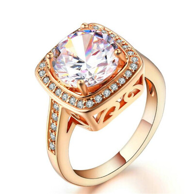 

High Quality Cube Crystal Engagement Ring White Rose Gold Plated CZ Diamond Wedding Ring Wholesale Fashion Jewelry R071 R111