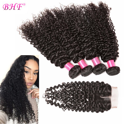 

BHF hair Peruvian Afro Kinky Curly Virgin Hair Bundles With Closure Human Hair Extensions