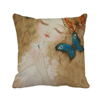 

Dress Butterfly Pretty Girl Chinese Painting Polyester Toss Throw Pillow Square Cushion Gift