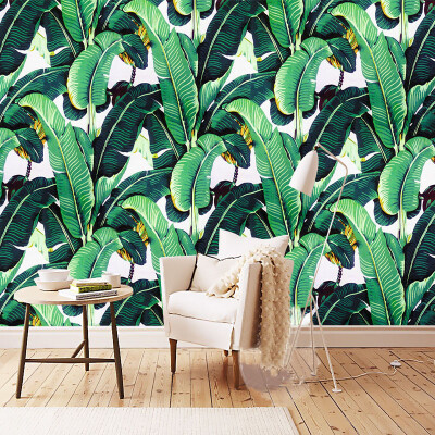 

Custom Wall Mural Wallpaper European Style Retro Hand Painted Rain Forest Plant Banana Leaf Pastoral Wall Painting Wallpaper 3D