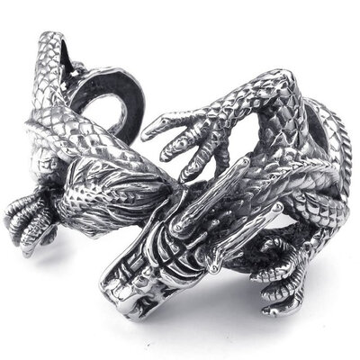 

Hpolw Large Heavy Stainless Steel Dragon Biker Mens Bangle Cuff Bracelet Black Silver