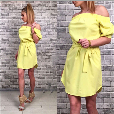 

Lovaru ™ 2017 Women Beach Party Wear Shirt Dress Ukraine Red Blue Green Slash Neck Loose Solid Cute Fashion Mini Dress Girl