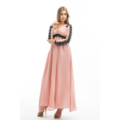 

CANIS@Sexy Women's V-neck Chiffon Lace Floral Formal Gown Evening Party Cocktail Bridesmaid Dress