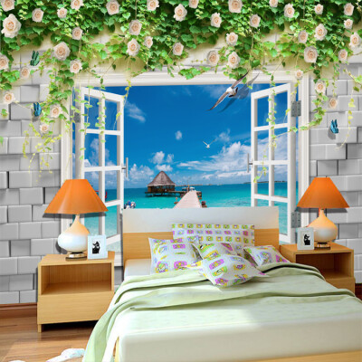 

Custom 3d mural Large murals 3D false window outside the garden wall wallpaper living room rose flowers wallparer mural