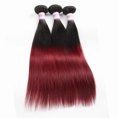 

Racily Hair Ombre Brazilian Hair Straight 3 Bundles Color 1B Burgundy Dark Red Human Hair Extensions