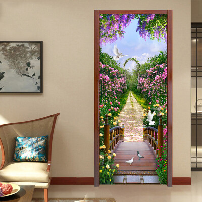 

Photo Wallpaper Modern Romantic Pastoral 3D Mural DIY Door Wall Sticker Living Room Bedroom Home Decor PVC Wallpaper 3D 77cmx200cm