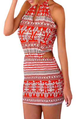 

Lovaru ™2015 new fashion hot sale summer style women's red print sheath summer sleeveless casual mini dress