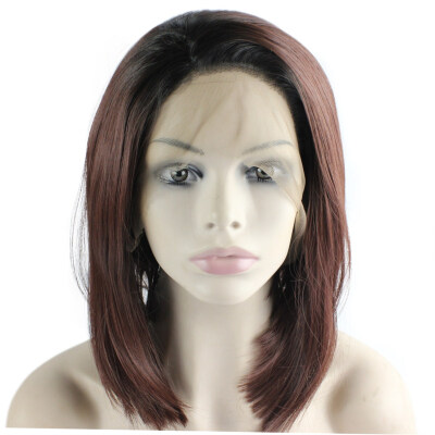 

Black Auburn Ombre Short Glueless Lace Front Bob Wig Synthetic