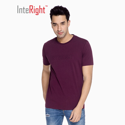 

INTERIGHT round neck T-shirt male net color PIMA cotton embossed short sleeve army green