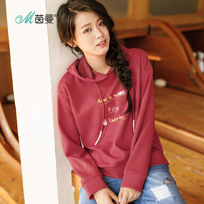 

INMAN literary fan letter print wild pullover sweater female 1881082274 orange red