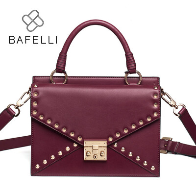 

BAFELLI new arrival split leather shoulder bag vintage rivet satchels crossbody bag caramel color bolsa feminina women bag