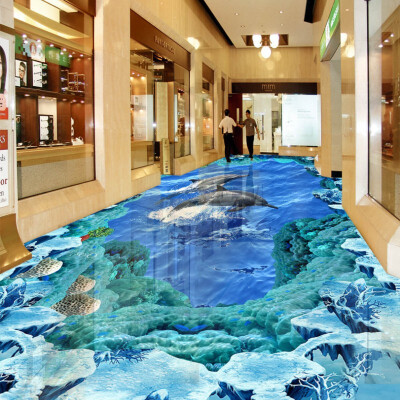 

Free shipping custom Dolphin Ocean 3D Floor living room bathroom home decoration self-adhesive wallpaper floor roll 250cmx200cm