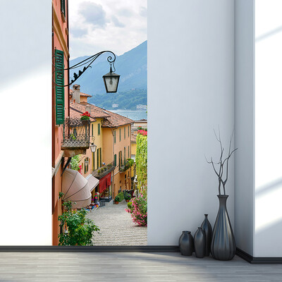 

European Style Street Town 3D Mural Wallpaper Modern DIY Door Sticker Living Room Bedroom Wall Stickers Home Decor 77cmx200cm