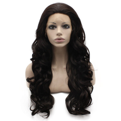 

Long Wavy Dark Brown Swiss Lace Front Wig Synthetic Heat Resistant