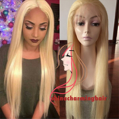 

Straight Blonde Lace Front Human Hair Wig With Baby Hair Malaysian Remy Hair #613 Natural Pre Plucked Hairline