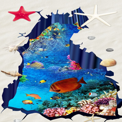 

Free Shipping Beautiful underwater world tropical fish flooring wallpaper bedroom street decorative waterproof floor mural250cmx20