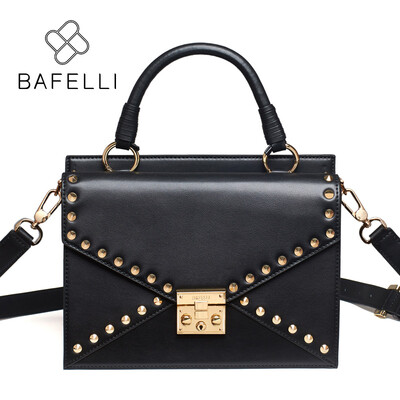 

BAFELLI new arrival split leather shoulder bag vintage rivet satchels crossbody bag caramel color bolsa feminina women bag