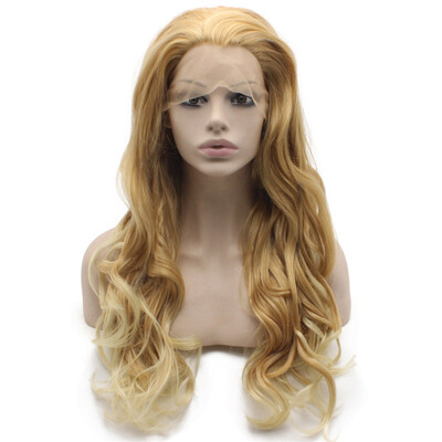 

Long Wavy Two Tone Blonde Hand Tied Lace Front Synthetic Wig