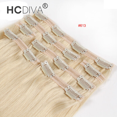 

HCDIVA Human Hair 18 inch (45cm) Long Straight Women Clip in Hair Extensions 100 grams/Package ,7Pcs/Set 5 Colors Available