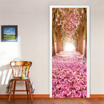 

Romantic Cherry Blossom Avenue Photo Wall Mural Door Sticker Wallpaper 3D Living Room Bedroom Wedding House PVC Papel 77cmx200cm