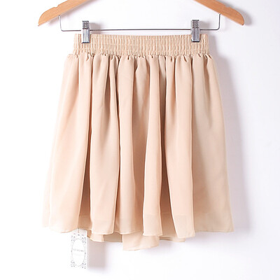 

Women Fashion Dress Casual Solid Color Chiffon High waist double chiffon short skirt Puff Pleated big swing half skirt L05