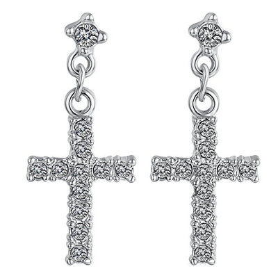 

Yoursfs Cross Stud Earrings Rose GP Crucifix Clear CZ Vintage Drop Dangle Earrings Women Jewelry