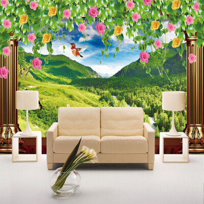 

Modern Home Decor 3D Photo Wallpaper Wall Mural Rose Window Landscape Forest Grassland Wall Painting For Living Room TV Backdrop