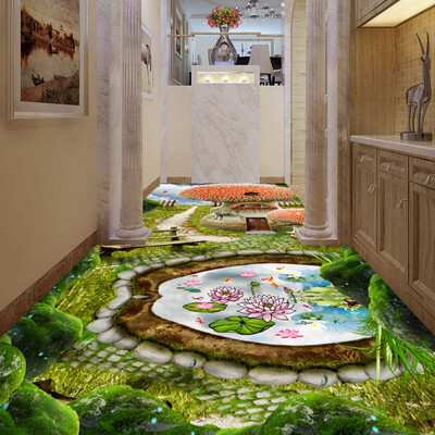 

Free Shipping Virgin forest fantasy path flooring wallpaper bathroom square wear self-adhesive floor wallpaper mural 250cmx200cm