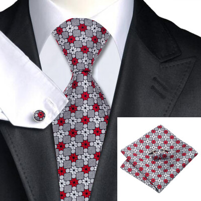 

N-1019 Vogue Men Silk Tie Set Red Novelty Necktie Handkerchief Cufflinks Set Ties For Men Formal Wedding Business wholesale