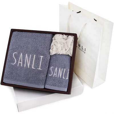 

Sanli combed cotton Zhen perfect color embroidered towel bath towel bath gift set of 3 gift bag white