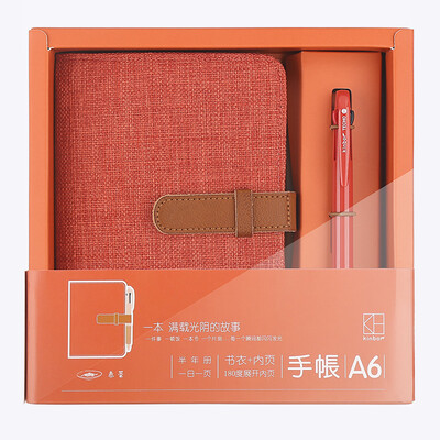 

Kinbor hand book stationery gift box set A6 cotton linen account book three-color ball pen bean blue DTB6515