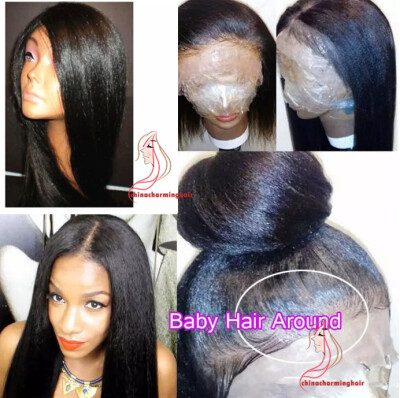 

Light Yaki Straight Brazilian Full Lace Wigs Human Hair With Baby Hair Pre Plucked Hairline Bleached Knots