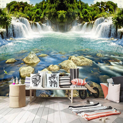 

Фото обои Пользовательские 3D Стерео Водопад Бегущая вода Природа Пейзаж Mural HD Китайский стиль Нетканый декор Papel De Parede