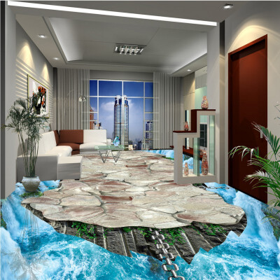 

Free shipping custom street bathroom Waterfall self-adhesive PVC floor wallpaper mural 250cmx200cm