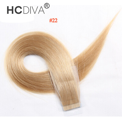 

HCDIVA 18' 22' Tape Hair Virgin Human Hair Extensions Straight 20pcs/pack PU Tape In Hair Skin Weft 40g/set Color #18 #22 #24 #60