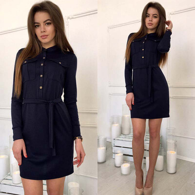 

Lovaru ™ Autumn Dress Women Green Red Pockets Office lady Long Sleeve Buttons Women Straight Mini Dresses