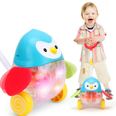 

Doll (Dr.B) Baby Walker Trolley Single Pole Children's Toys Push Pads With Light Trolley (cartoon penguin