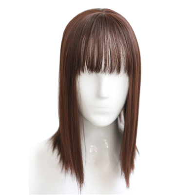 

Synthetic Hair Clip in Hair Piece Women Straight Replacement Topper Wig with Flat Thin Bang
