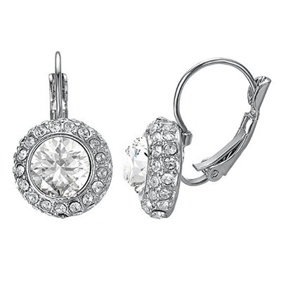 

Yoursfs CZ Leverback Earrings Silver Tone Circular Halo Austrian Crystal Dangle Earrings For Women