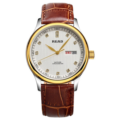 

Sharp (READ) watch classic series of double calendar quartz male watch gold diamond skin R6003G