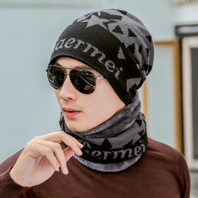 

Yu Zhaolin (YUZHAOLIN) male winter thick padded warm wool cap winter plus cashmere windproof biker men hit color cap black and gray hit the color