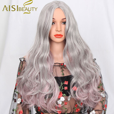 

I's a wig 26" Long Ombre Grey With Pink Synthetic Wigs For Women Heat Resistant Full Hair Can Be Cosplay