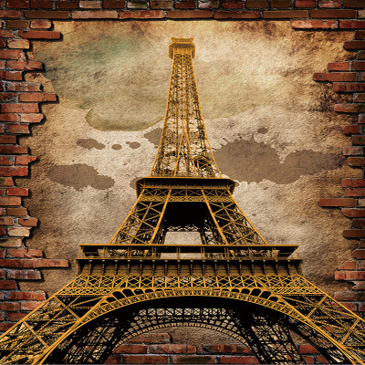 

Custom Mural Wallpaper 3D Retro Entrance European Style Eiffel Tower Brick Wall Oil Painting Fresco Living Room Papel De Parede