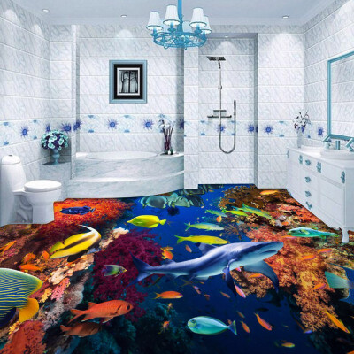 Free Shipping Underwater World Coral Fish 3d Floor Painting Self