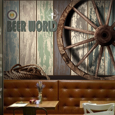 

Custom 3d mural wallpaper retro old wallpaper wheel Cafe tea shop wood large mural KTV bar wallpaper