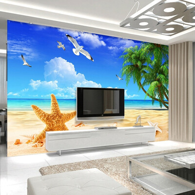 

Custom 3D Photo Wallpaper Mediterranean Style Decoration Mural Beach Sand Starfish Sofa TV Background Wall Painting Wallpaper