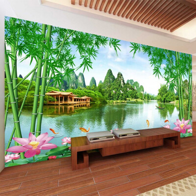 

Пользовательские обои для фото 3D Bamboo Lotus Природа Пейзаж Фрески Гостиная Телевизор Диван-фолд Декорация стены Papel De Parede 3 D Sala