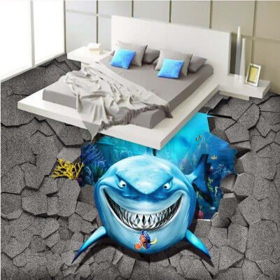 

Free Shipping HD marine shark 3D floor painting wear non-slip thickened bathroom living room bedroom flooring mural 250cmx200cm